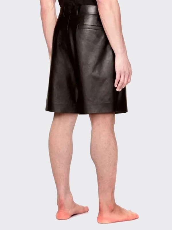 Bermuda Style Black Leather Mens Shorts for Winter back Bermuda Style Black Leather Mens Shorts for Winter back Side