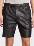 Classic Simple Black Leather Shorts for Men