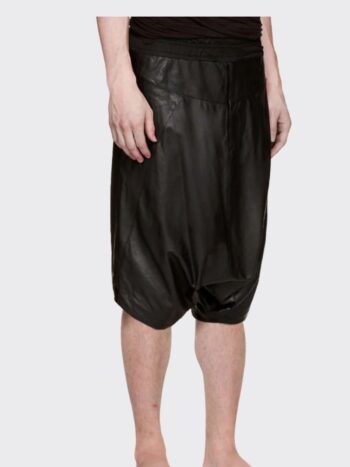 Mens Drop Crotch Black Leather Shorts